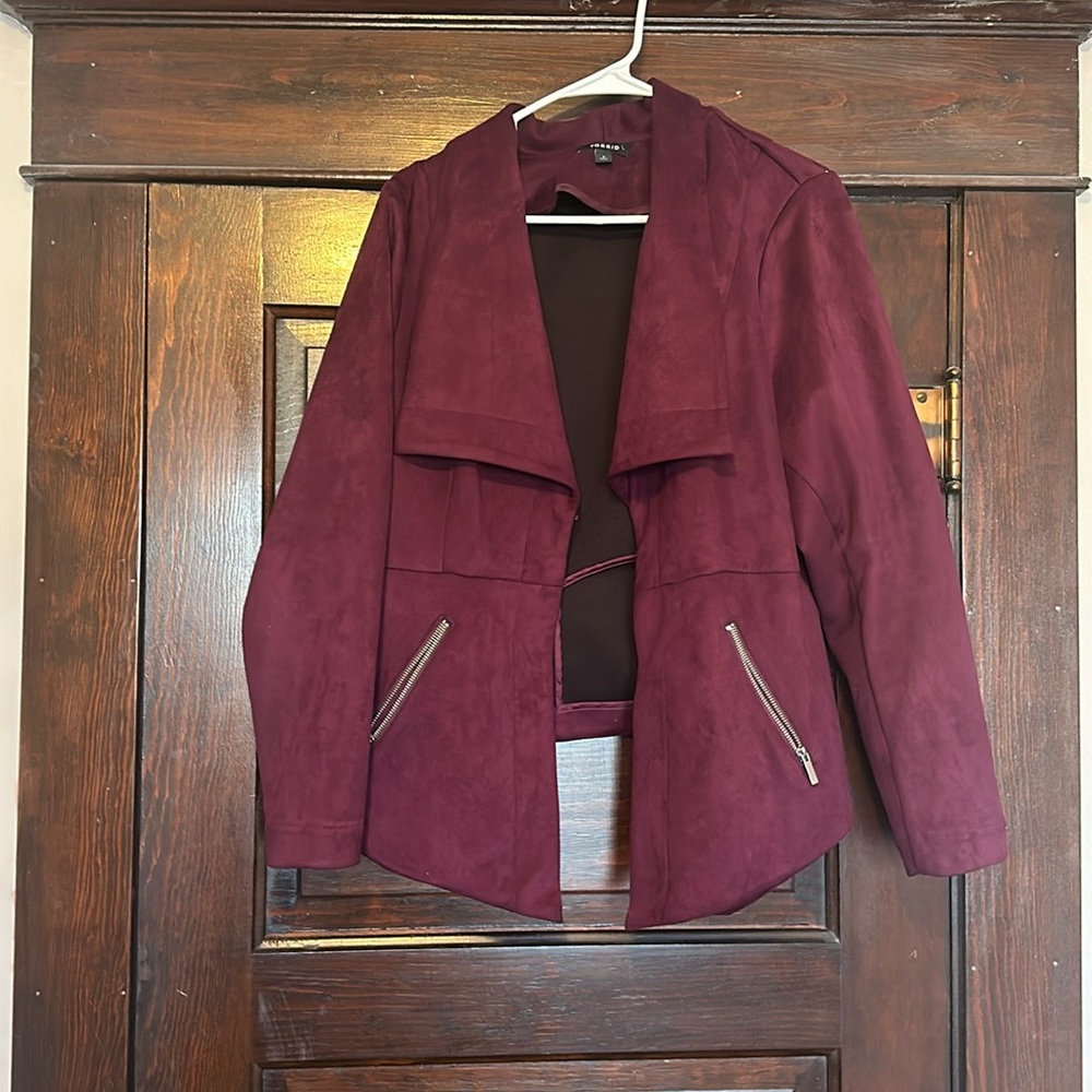 torrid Burgundy Draped Open Front Jacket